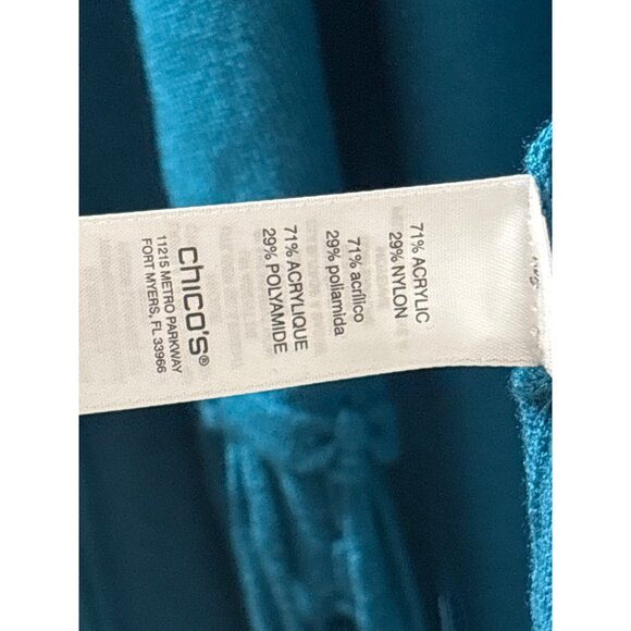 Chicos Teal Open Front Cardigan With Fringe Size 2 (US L) Acrylic Blend - Picture 4 of 4